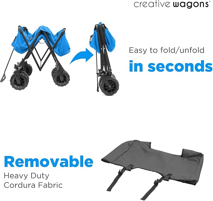 Creative Outdoor Push Pull Stroller Wagon for Kids, 250lbs Weight Capacity, XXXL Monster Series, Collapsible Giant All-Terrain Folding Cart, Beach, Park, Camping, Garden & Tailgate (Blue)