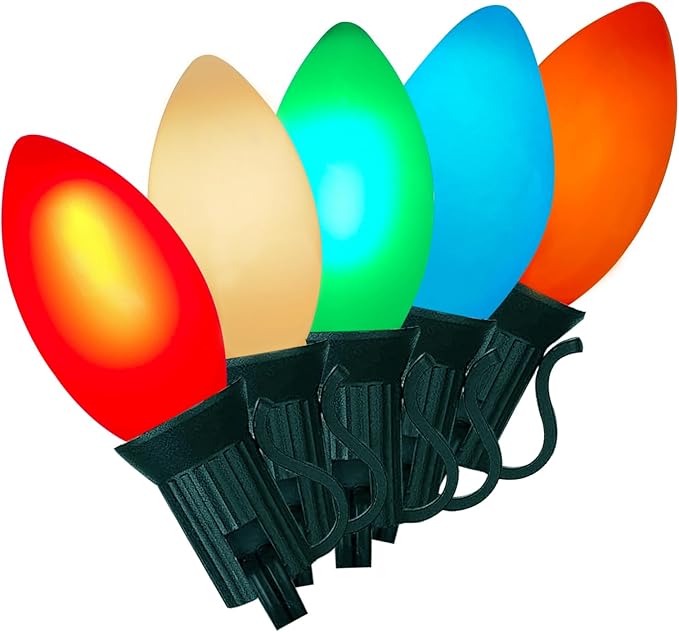 C9 LED Christmas Lights,25FT Vintage C9 Multicolor Christmas Lights Outdoor with 26 Colorful Ceramic LED Bulbs,Connectable Waterproof Christmas Lights for Outdoor Christmas Decorations Tree Garden Gar