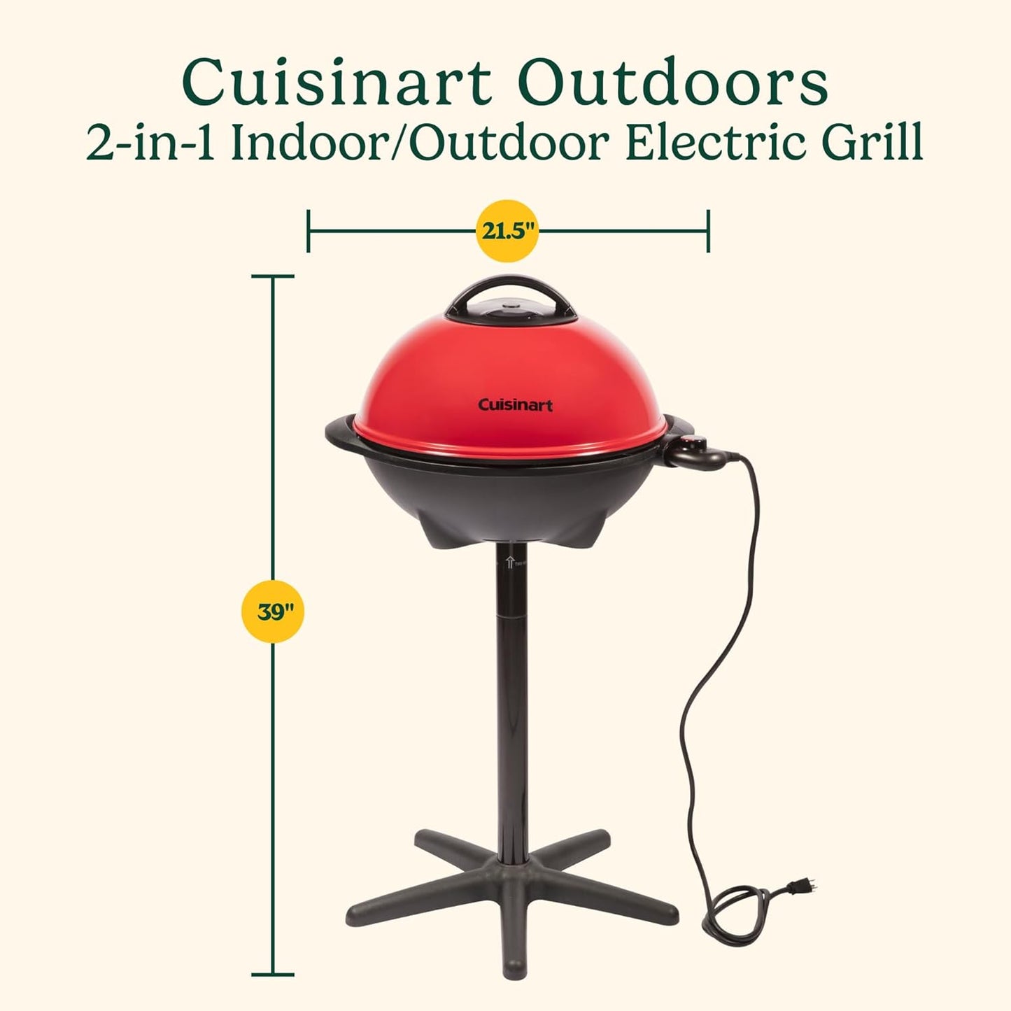 Cuisinart Indoor/Outdoor Electric Grill, 2-in-1 Portable BBQ with Nonstick Cooking Surface, Electric Grill Outdoor with Adjustable Heat, Stand/Tabletop Options for Cookouts, Barbecues, Small Spaces