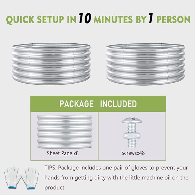 FORTUNO 2 Pcs 17" Tall 4 Ft Round Raised Garden Bed Box Galvanized Metal Outdoor High Flower Bed Steel Patio Ground Planter for Planting Vegetables and Herbs, Silver