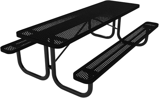 Coated Outdoor Furniture Heavy-Duty Portable Outdoor Picnic Table, Thermoplastic Coated Punched Steel Commercial-Grade Patio Dining Furniture Made in America (8ft Rectangular, Textured Black)