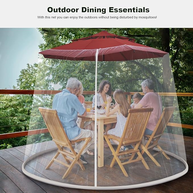 9-11 FT Umbrella Net for Outdoor Umbrella, Universal Hanging Mosquito Net for Patio,Polyester Mesh Umbrella Screen for Patio Tables with Zipper(White)