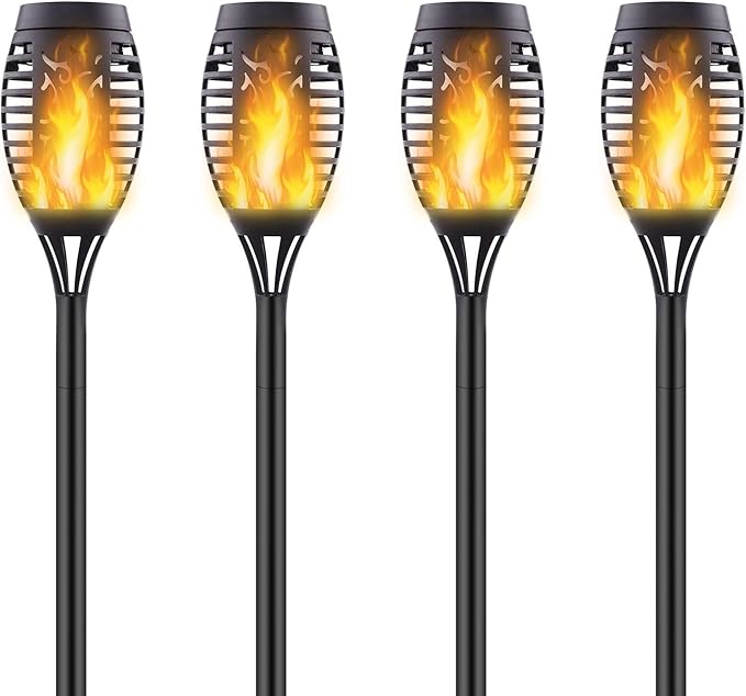 4 Pack Upgraded Solar Lights Outdoor, Mini Solar Torch Lights with Flickering Flames, Waterproof Landscape Decoration Dancing Flame Lights for Garden Pathway Yard