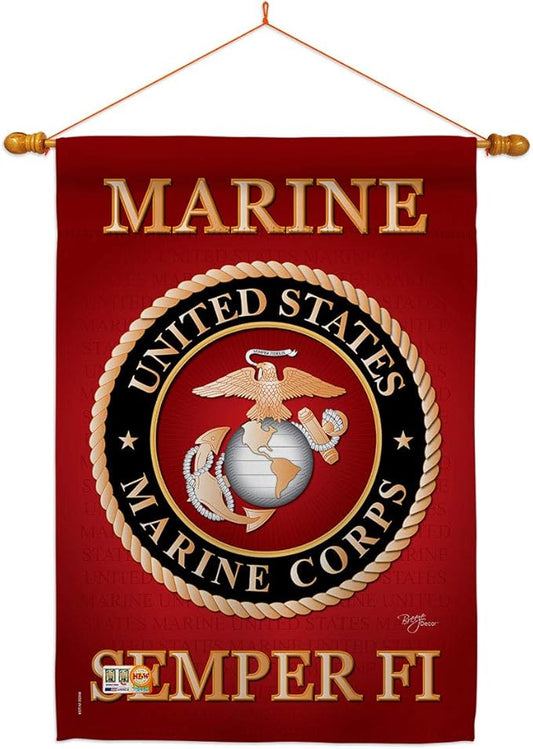 Breeze Decor HS108057-BO-03 Marine Corps Americana Military Decorative Vertical Set, House Flag 28" x 40", Thick Fabric