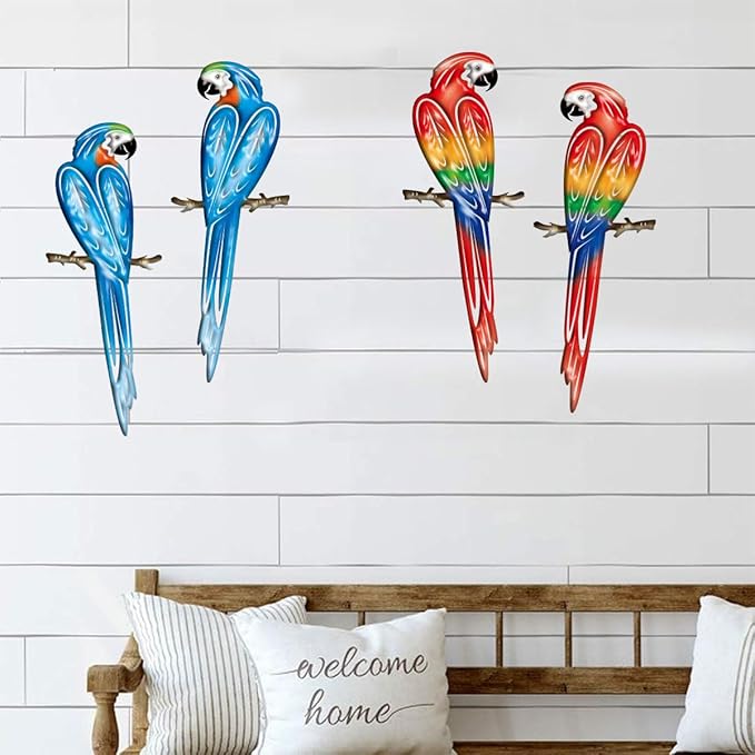 EiGreen Metal Bird Wall Art Decor 3D Outdoor parrot Sculpture, Hanging Decor Metal Wall Decor Suitable for Gardens Fence Patio Living Room Bedroom Yard Decor