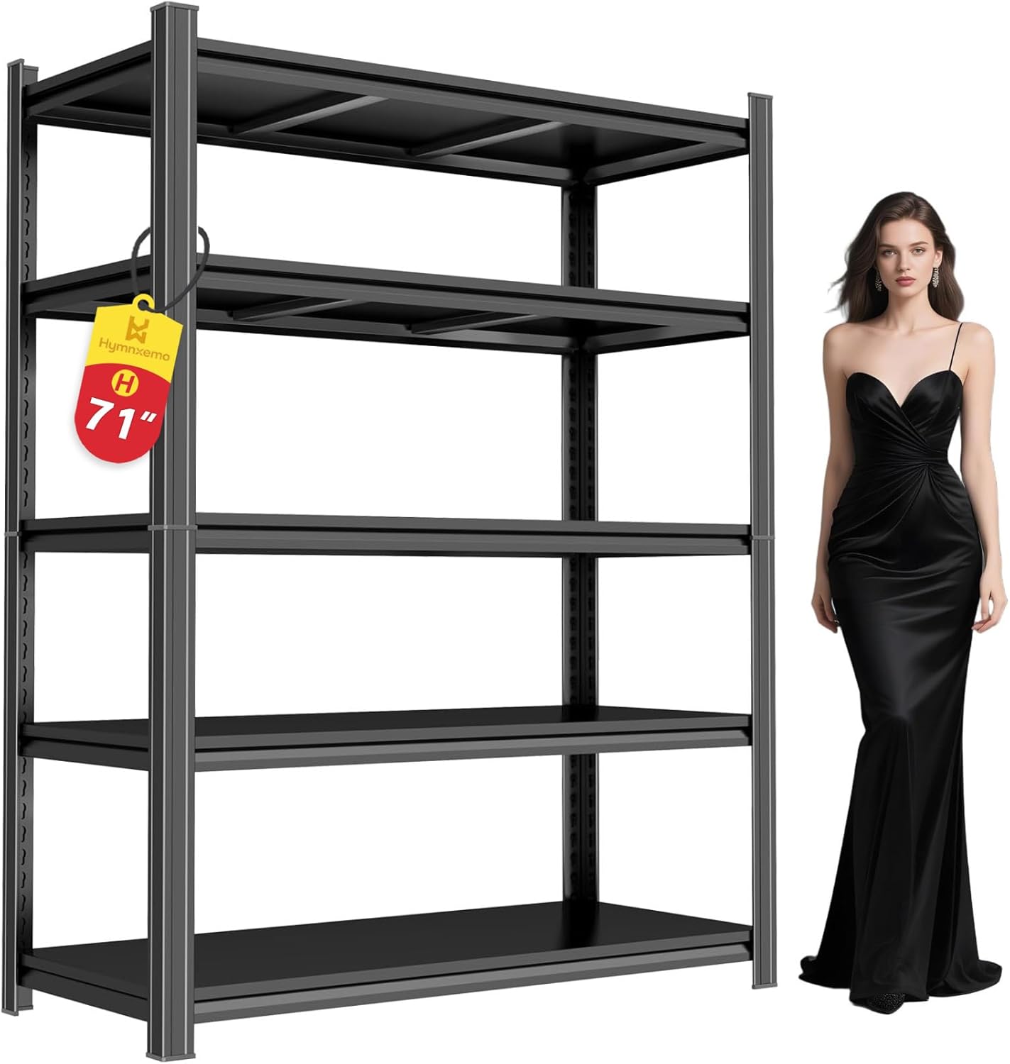 2500lb Capacity Heavy Duty Industrial Shelves | 5-Tier Steel Storage Rack | Adjustable Garage, Warehouse, Workshop Shelving | 71" H x 39.4" W x 17.7" D | Black