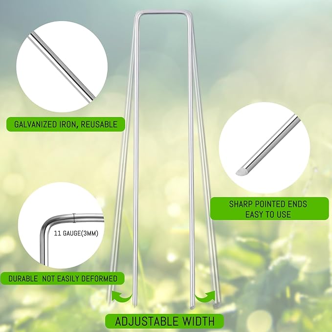 Cool Area 50PCS 6 Inches 11 Gauge Garden Stakes, Landscape Staples, Ground Stakes, Yard Stakes, U-Shaped Garden Staples for Securing Landscape Fabrics,Irrigation Pipes, Weed Barrier Fabric, Fences