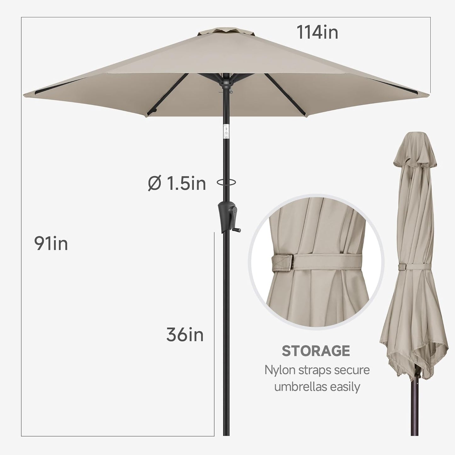 FLAME&SHADE 10ft Patio Umbrella - Outdoor Umbrella with 6 Sturdy Ribs, Push Button Tilt and Crank, UV Protection Table Market Umbrella for Pool, Porch，Garden, Deck, Backyard (Taupe)