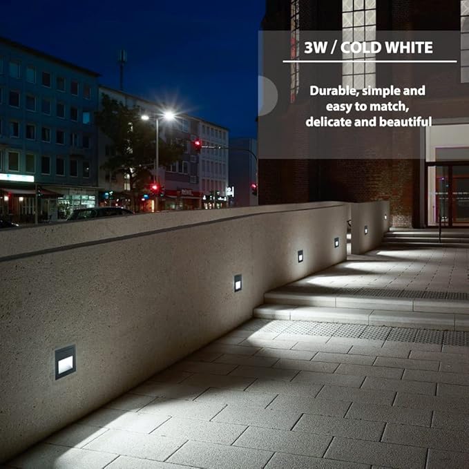 4Pack 3W LED Recessed Wall Light, 85-230V Step Lights Cool White 6000K, IP65 Waterproof Stair Light Staircase Light lamp, Inside Outside Garden Balcony Corridor, Aluminum, 120V Grey