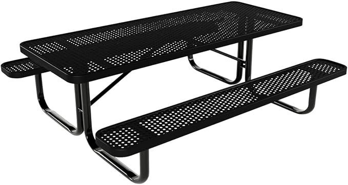 Coated Outdoor Furniture Heavy-Duty Portable Outdoor Kids Table, Punched Steel Kids Picnic Table, Commercial-Grade Picnic Table, Made in America (6ft Rectangular, Childrens, Textured Black)