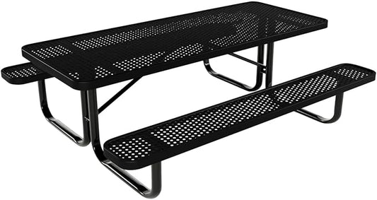 Coated Outdoor Furniture Heavy-Duty Portable Outdoor Kids Table, Punched Steel Kids Picnic Table, Commercial-Grade Picnic Table, Made in America (6ft Rectangular, Childrens, Textured Black)