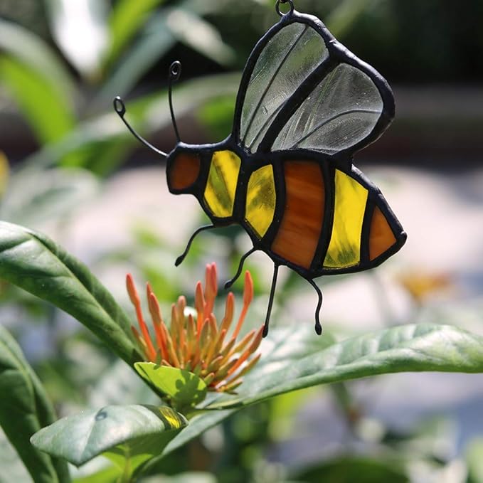 Bee Suncatcher Stained Glass Window Hangings Honey Bee Gifts for Women Gifts for Lover for Mom/Grandma Decorations Gifts/Birthday Gifts for Her