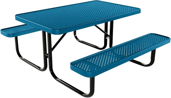 Coated Outdoor Furniture Heavy-Duty Portable Outdoor Kids Table, Punched Steel Kids Picnic Table, Commercial-Grade Picnic Table, Made in America (4ft Rectangular, Childrens, Light Blue)