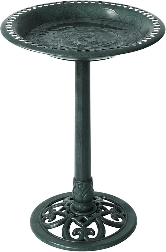 Backyard Expressions Outdoor Garden Bird Bath - Green - Weather Resistant Polyresin - 27 Inch
