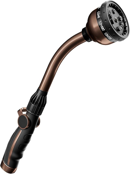 RESTMO Watering Wand, Heavy Duty Metal Garden Hose Wand with Thumb Flow Control, 15-Inch Long Hose Nozzle Sprayer with 10 Spray Patterns, Ideal to Water Hanging Baskets and Shrubs, Oil Rubbed Bronze