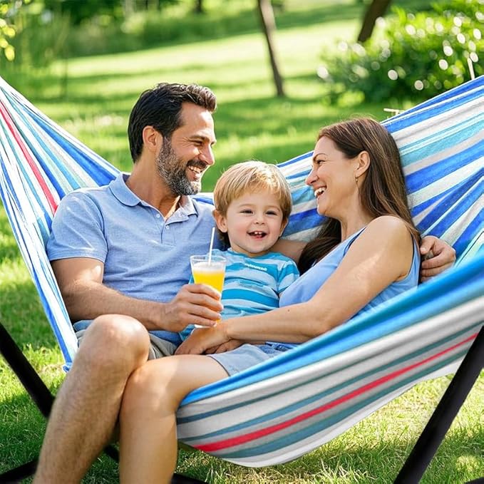 Double Hammock, Heavy Duty Portable, 500 lb Weight Capacity, Perfect for Both Indoors and Outdoors, 2 Person Hammock with Carrying Bag, Fine Blue