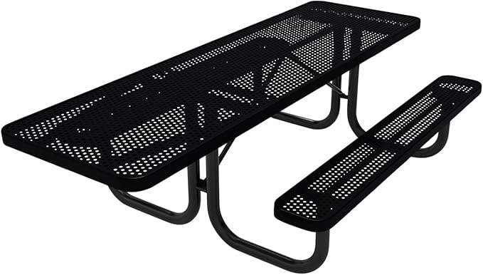 Coated Outdoor Furniture Heavy-Duty Portable ADA-Compliant Outdoor Picnic Table, Punched Steel Patio Dining Furniture Made in America (8ft Rectangular, One-Side Handicap, Black)