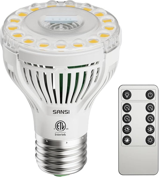 SANSI Dimmable Grow Light Bulb, Full Spectrum with Remote Control, Auto On Off Timing 4 8 12 Hrs, 5W PAR20 (75 Watt Equiv) Grow Lamp with Optical Lens for High PPFD, Energy Saving for Indoor Plants