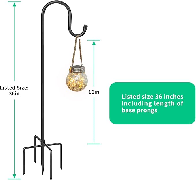 5-Prong Shepherd Hooks for Outdoor, Heavy Duty Iron Garden Hooks for Hanging Plants, Bird Feeders, Lanterns, Solar Lights, and Wedding Decor – Rust-Resistant, Adjustable, Easy to Install 36 Inch