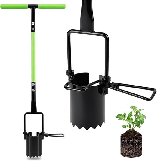joyhalo Bulb Planter Tool Long Handle, 30in Serrated Base, 5 in 1 Lawn Tool, Sod Cutter, Grass Plugger Tool, Weeding, Transplanting, Garden Hole Digger for Plants, Flower Tulips Daffodils Lily