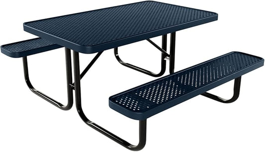 Coated Outdoor Furniture Heavy-Duty Portable Outdoor Kids Table, Punched Steel Kids Picnic Table, Commercial-Grade Picnic Table, Made in America (4ft Rectangular, Childrens, Dark Blue)