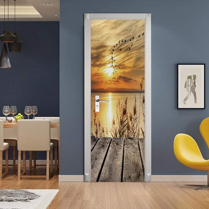 3D Door Stickers Murals Peel and Stick - PIER - Door Wallpaper Self-Adhesive Door Decals Removable PVC Waterproof Door Poster for Bedroom Living Room Door 35.4" x 78.7"