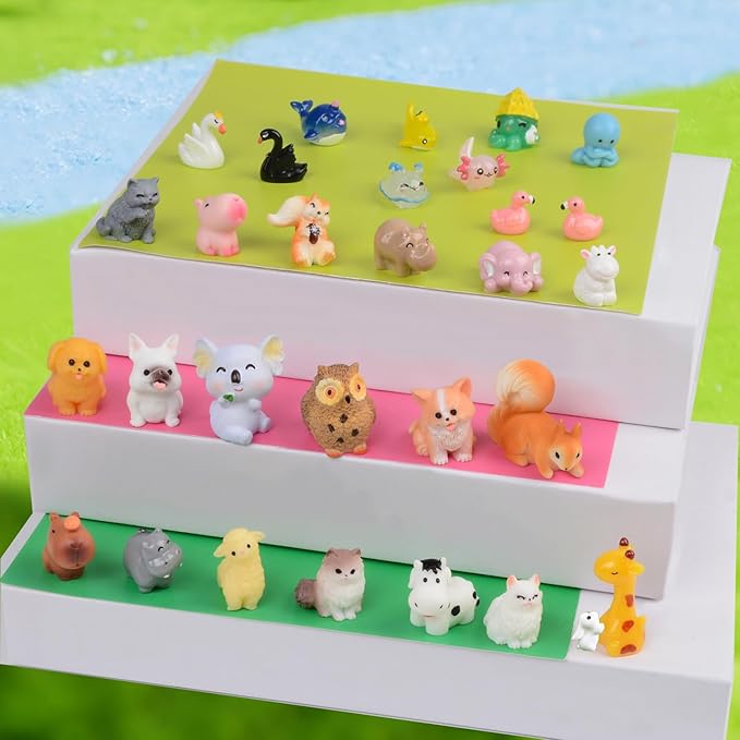 150 Pcs Mini Resin Animals Miniature Animal Figurines Tiny Resin Animals Mini Animals Small Animals Figures Bulk for Fairy Garden Décor Micro Landscape Ornaments Dollhouse Craft Accessories