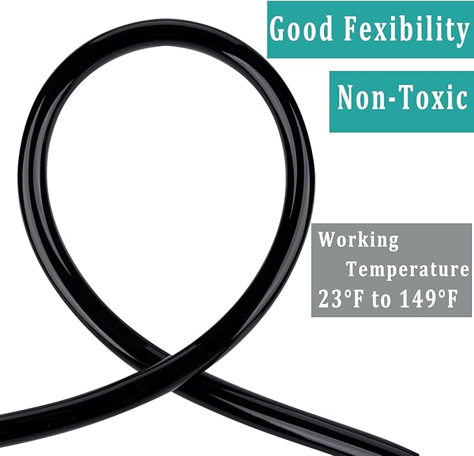 Black Vinyl Tubing 1/2” ID × 5/8” OD - 25 Feet PVC Flexible Plastic Tube Hybrid Hose, Transfer Water Air Oil for Pond Fountain Garden, Non-toxic and BPA free