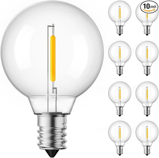 Brightown G40 Replacement LED Light Bulbs, 10 Pack Clear Globe Bulb fits E12 C7 Candelabra Screw Base Sockets, 1.5 Inch Dimmable Edison Light Bulbs for Indoor Outdoor Patio Decor, Warm White