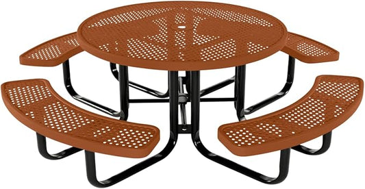 Heavy-Duty Portable Outdoor Kids Table with Umbrella Hole, Punched Steel Kids Picnic Table, Commercial-Grade, Made in America (46 in, Round, Childrens, Textured Copper)