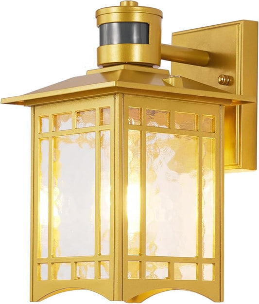 Dusk to Dawn Motion Sensor Light, Outdoor Light Fixture, Golden Wall Sconce Lighting, Front Porch Light, Exterior Lights for House Patio, Outside Door Lights, Wall Mount Anti-Rust Lantern