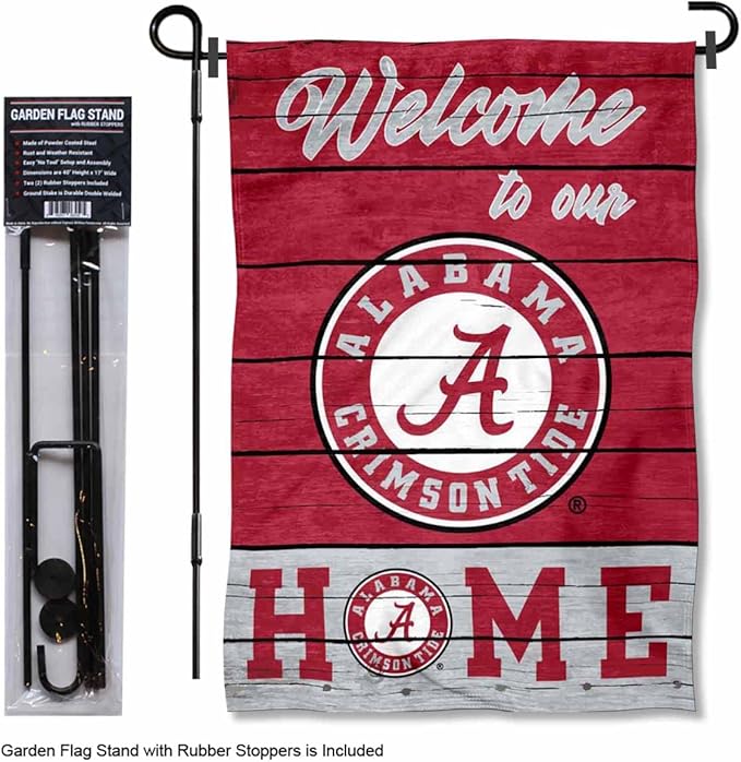 College Flags & Banners Co. Alabama Crimson Tide Welcome to Our Home Garden Flag with Stand Holder