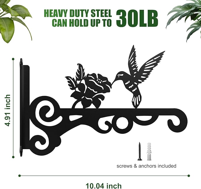 2-Pack Aesthetic Wall Plant Hanger Indoor and Outdoor – 10 Inch Metal Hanging Plant Bracket with Beautiful Bird Pattern – Anti Rust Plant Hooks for Hanging Plants, Bird Feeder, Wind Chime, Lantern