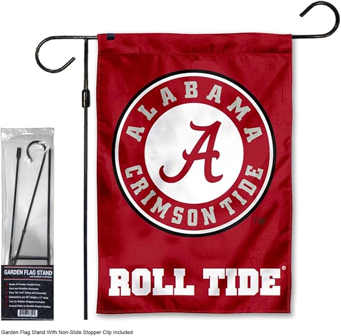 College Flags & Banners Co. Alabama Crimson Tide Circle Logo Garden Banner Flag with Stand Pole Holder