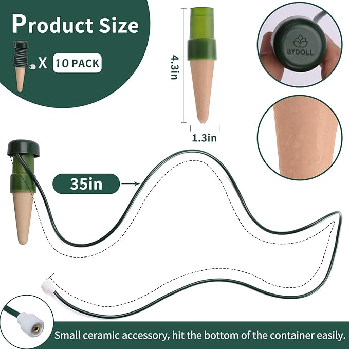 BYDOLL Plant Self-Watering Stakes Automatic Watering Terracotta Spikes for Indoor Outdoor Plants,Houseplant Insert Devices for Vacation use,Bonsai Drip Irrigation System (10 Pack)