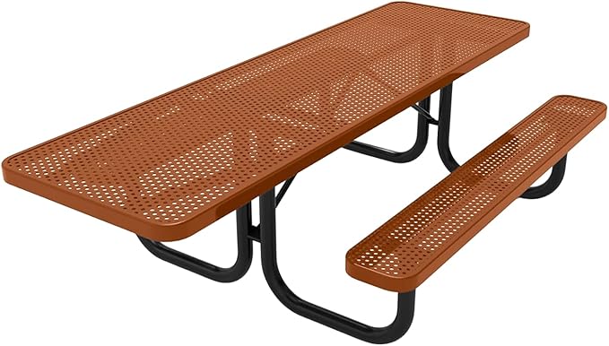 Heavy-Duty Portable ADA-Compliant Outdoor Picnic Table, Punched Steel Patio Dining Furniture Made in America (8ft Rectangular, One-Side Handicap, Textured Copper)