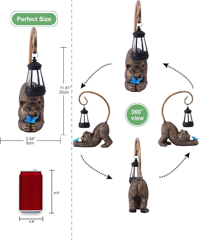 Garden Decor with Solar Lantern:Statues for Outdoor Decorations Yard Art Figurine for Patio Balcony Porch Lawn Ornaments-Gifts for Mom Grandma