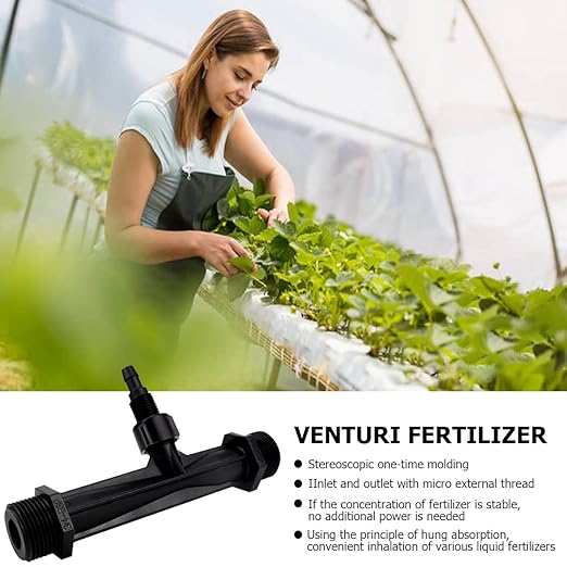 Fertilizer Injector Tube, Irrigation Venturi Fertilizer Injector 3/4Inch Agriculture Garden Fertilizer Mixer Injector Agriculture Tool Plastic (Black)