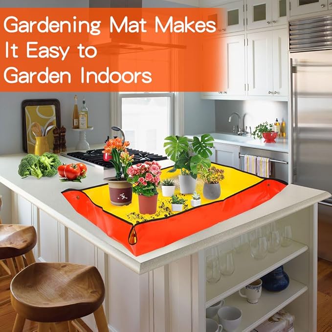 Potting Mat for Indoor Plants,Gardening Kit,Garden Tool Set,Indoor Gardening System,Gardening Supplies,Garden Tools,Gardening Set,Gardening Hand Tools,Gifts for Plant Lovers,(Organge 39.75*29.5 in)
