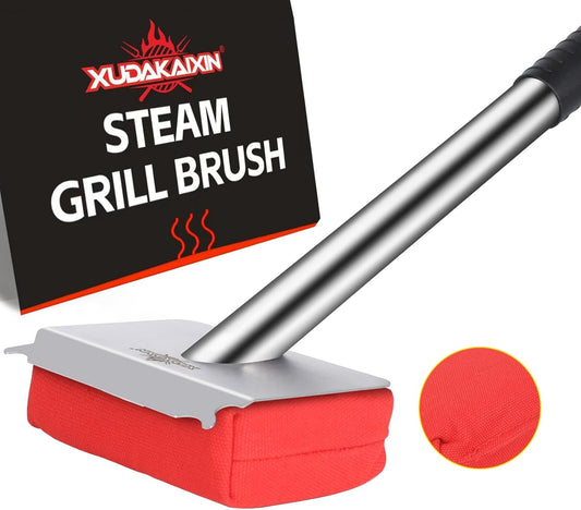 Grill Brush Bristle Free,BBQ Replaceable Scraper Cleaning Head,Safe Grill Accessories for Cast Iron Grates/Porcelain/Weber Gas/Charcoal Grill,Grill Brush for Outdoor Grill-Red