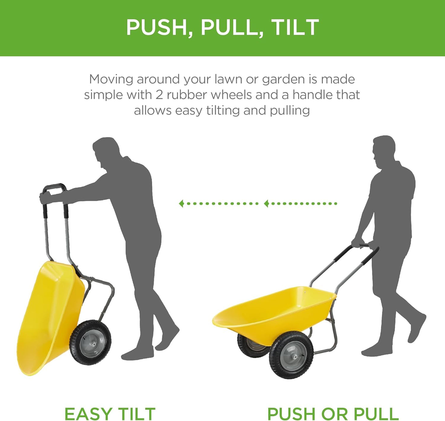 Best Choice Products Dual-Wheel Home Utility Yard Wheelbarrow Garden Cart w/Built-in Stand for Lawn, Gardening, Construction - Yellow