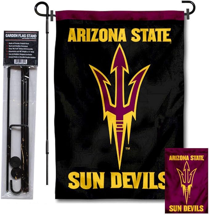 College Flags & Banners Co. Arizona State Sun Devils Black Garden Flag with Pole Stand Holder