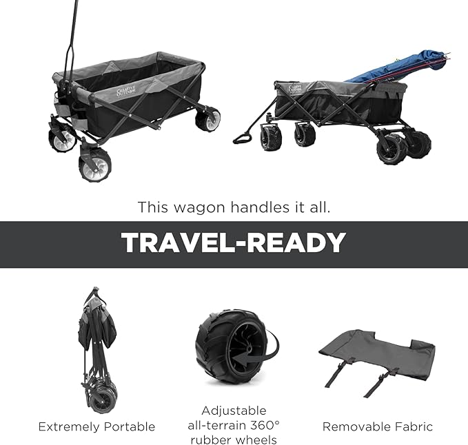 Creative Outdoor Push Pull Hauler Wagon for Kids, 200lbs Weight Capacity, All-Terrain Collapsible and Portable Folding Cart, Beach, Park, Garden, Camping & Tailgate