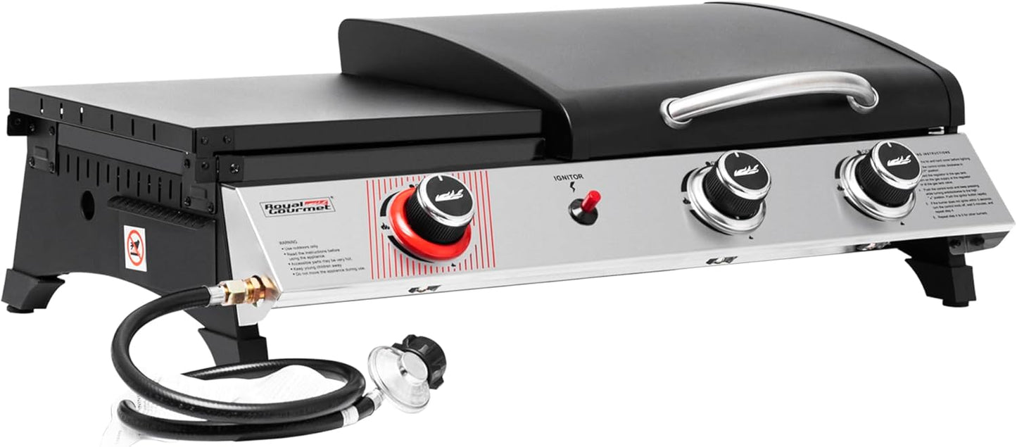 Royal Gourmet PD1305H 3 Burner Propane Gas Grill and Griddle Combo with Lid, 3-in-1 Grill Griddle Combo with 29,000 BTUs Output for Outdoor Cooking, 364 Sq. In. Cooking Area, Silver & Black