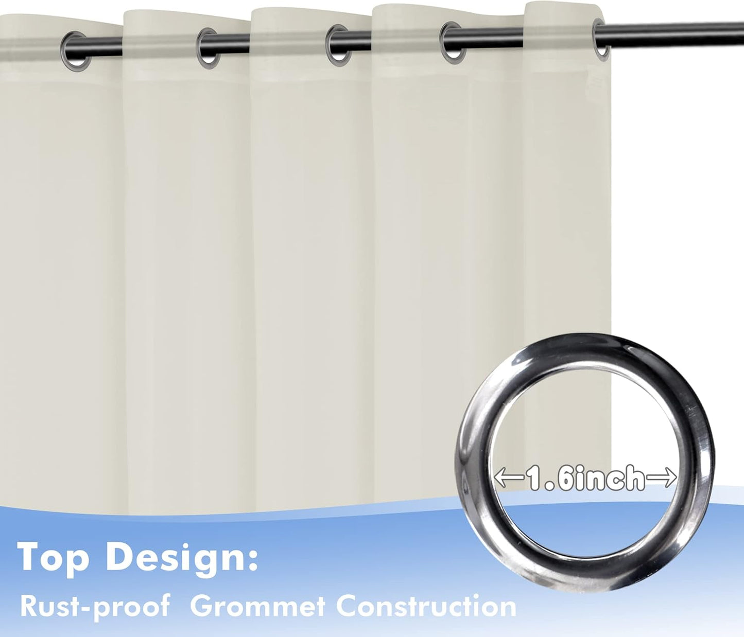 HolidayIdeas Beige Outdoor Sheer Curtains for Patio Waterproof, 6 Panels - 54 x 84 Inch - Light Filtering Voile Outside Curtains Grommet Drapes for Front Porch, Gazebo, Pergola, Backyard