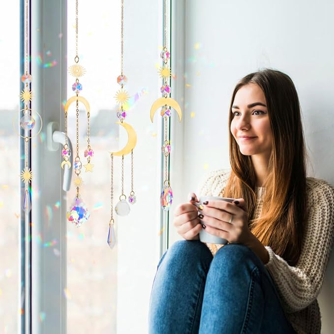 Crystal Suncatcher, 4pcs Sun Catchers Indoor Window Hanging Crystals for Windows Prism Rainbow Makers for Ceiling Garden Porch Decor Christmas Decorations Home Party Wedding Ornaments