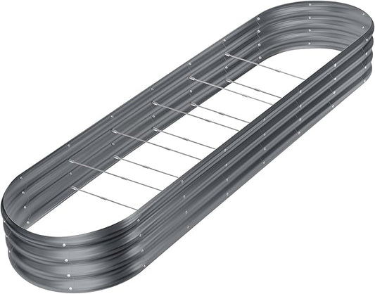 Land Guard 8×2×1ft Galvanized Raised Garden Bed Kit, 108 Gallon Capacity Raised Garden Boxes Outdoor, Oval Metal Raised Garden Beds for Vegetables, Modern Grey(with 10 Connecting rods)