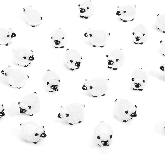 100Pcs Mini White Sheep Miniature Resin Sheep Figurines Cute Little Figurines Fairy Outdoor Moss Ornaments Landscape Figurines Garden DIY Ornament Accessories for Indoor Outdoor