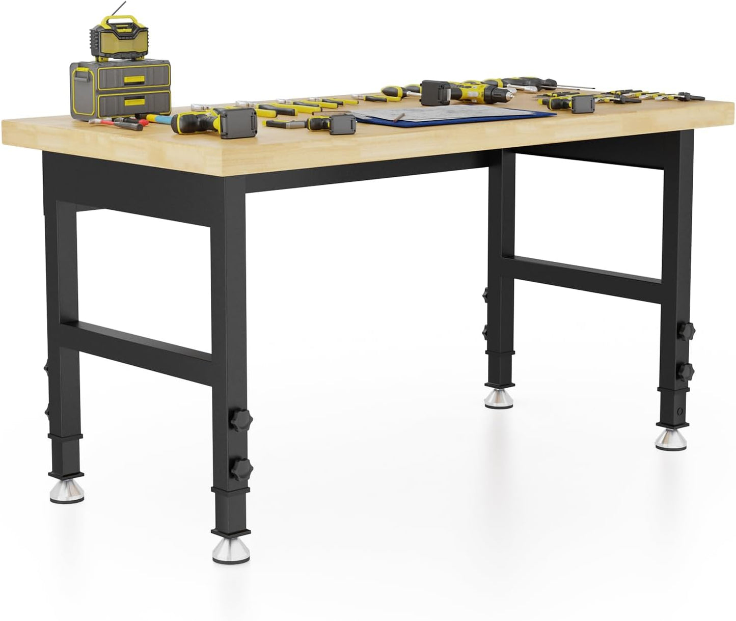 48” Chipboard Wood Work Bench Work Table, Mental Tool Heavy-Duty Adjustable Workbench, 3000 Lbs Capacity Tool Bench Workstation for Garage, Workshop