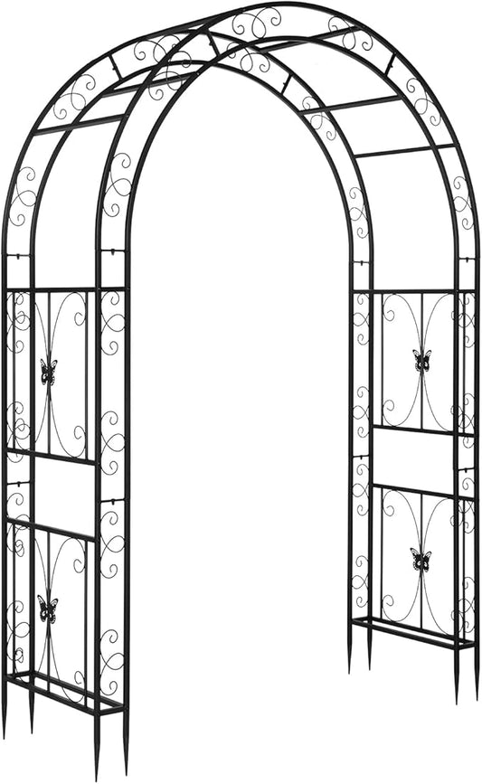 VINGLI Garden Arbor, Arch Archway for Wedding Ceremony Party, Steel Garden Trellis for Plant Climbing, Christmas Garden Decorations Pergola for Garden, Backyard, Lawn (Black, 75.5x22.8x94.5in)